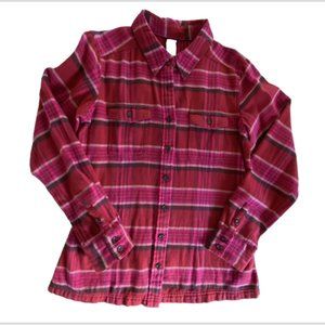 Patagonia Red Pink plaid Fjord Flannel Shirt Size 6 long sleeve Organic cotton